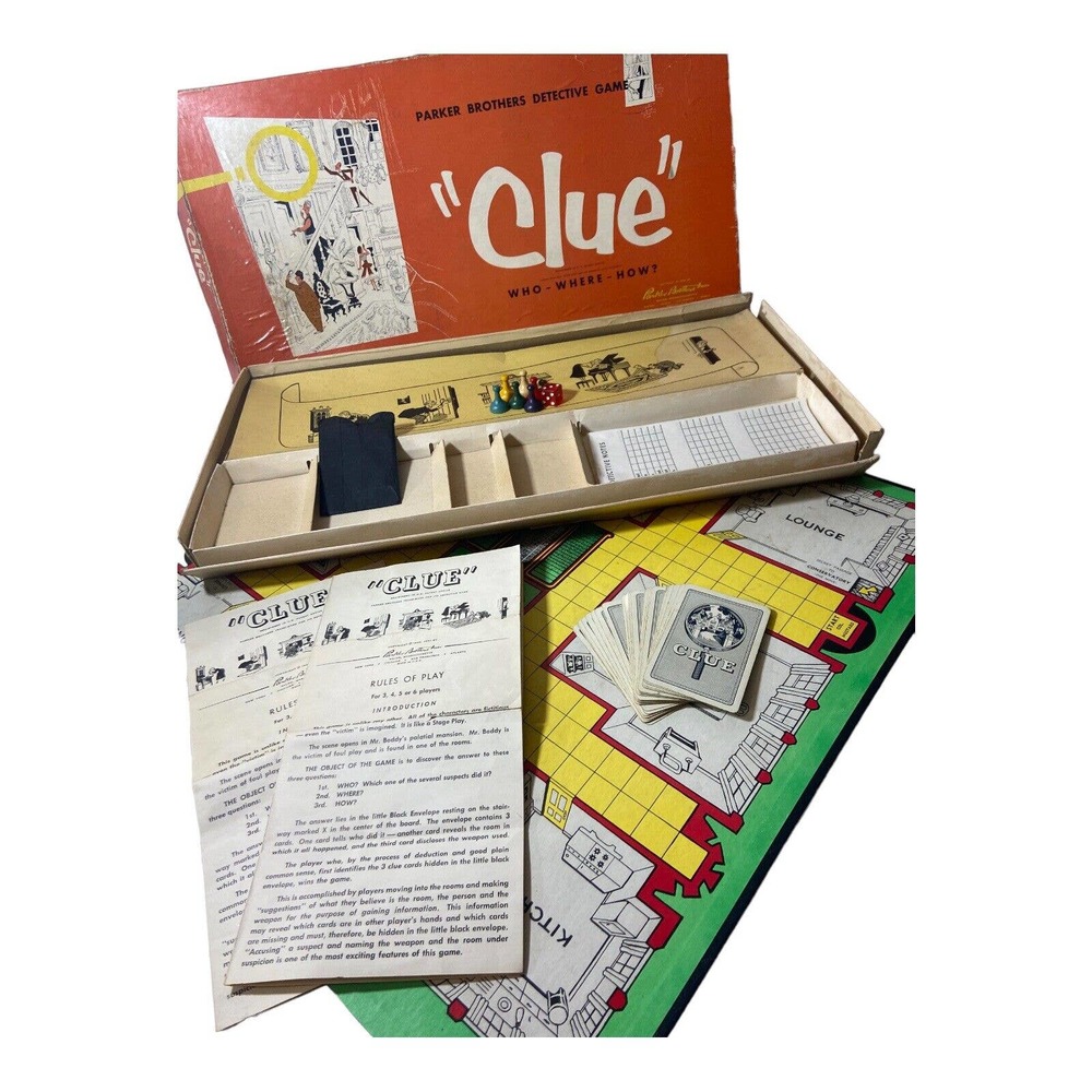Vintage 1956 Parker Brothers CLUE Board Game Original Box